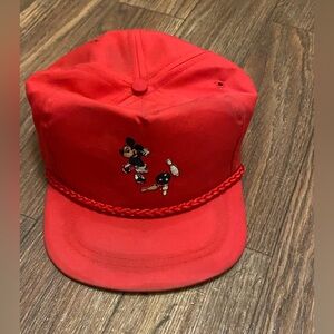 Vintage Disney Mens Hat Cap Red Mickey Mouse Bowling Bowl Used